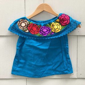 Handmade Girls Embroidered Mexican Blouse - Size 4 - Off the Shoulder Blouse